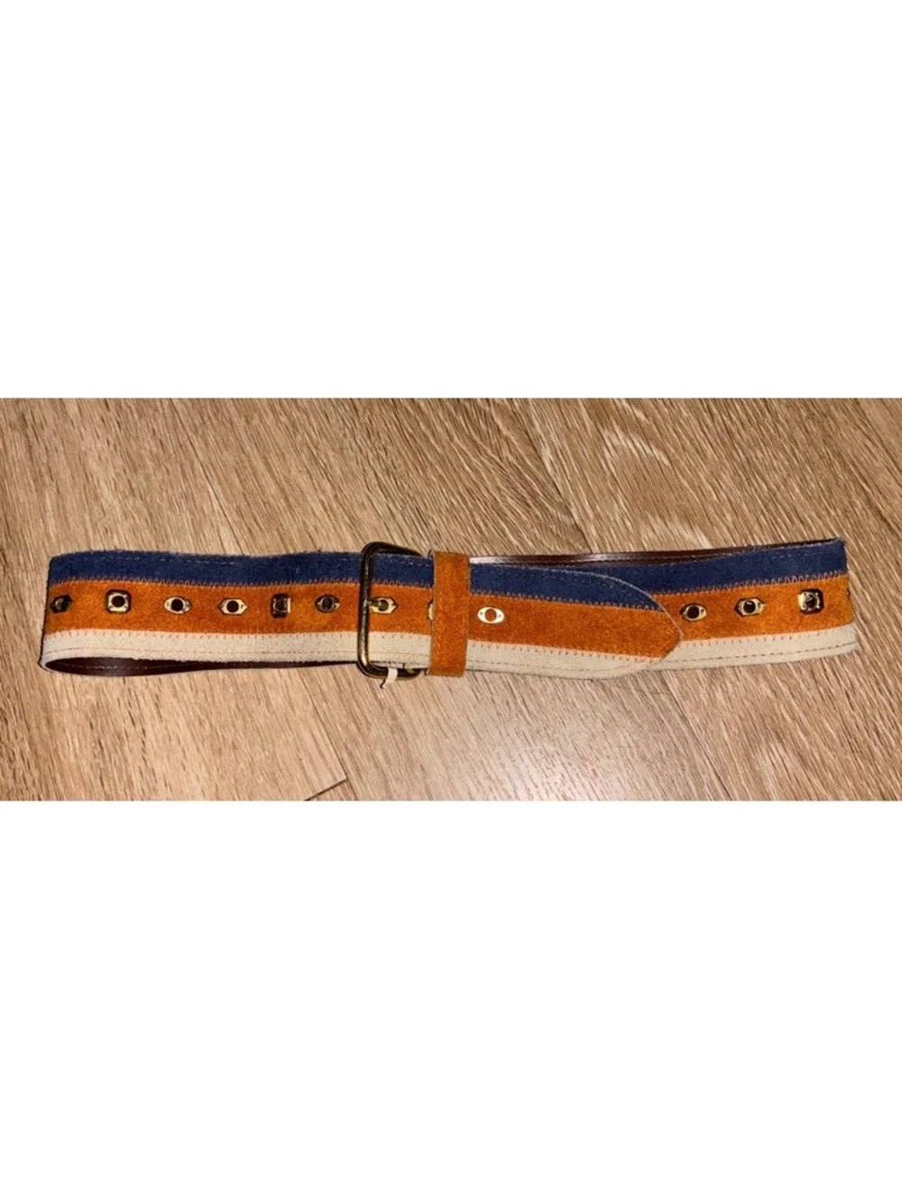 Vintage 1970s Multicolor Suede Striped Belt - Made in Hong Kong - Size 30-32 c21